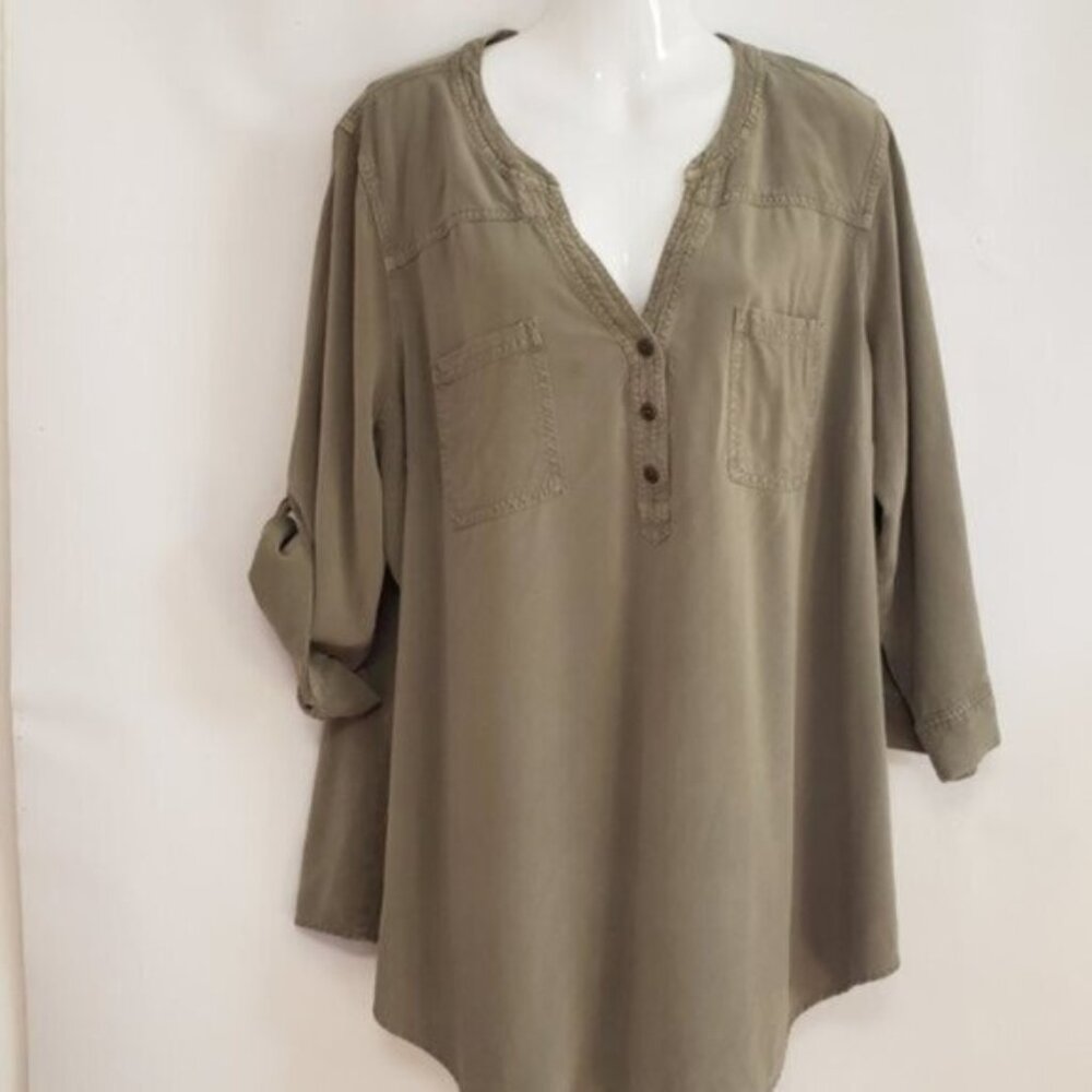 torrid Olive Green Button-Front Utility Tunic - Picture 2 of 14